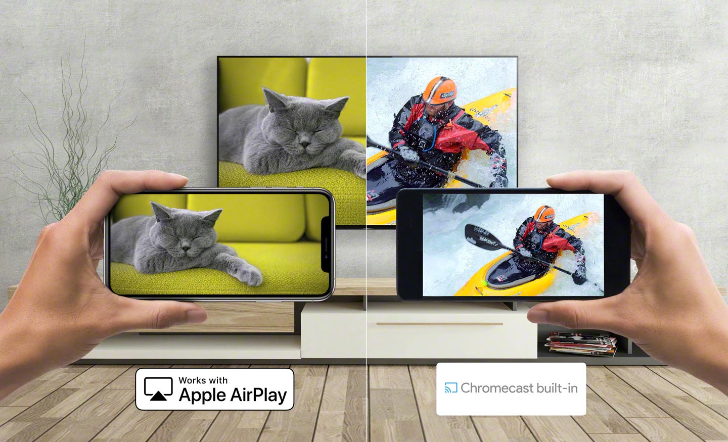 تلویزیون 55X9000J از Chromecast و AirPlay پشتیبانی می کند